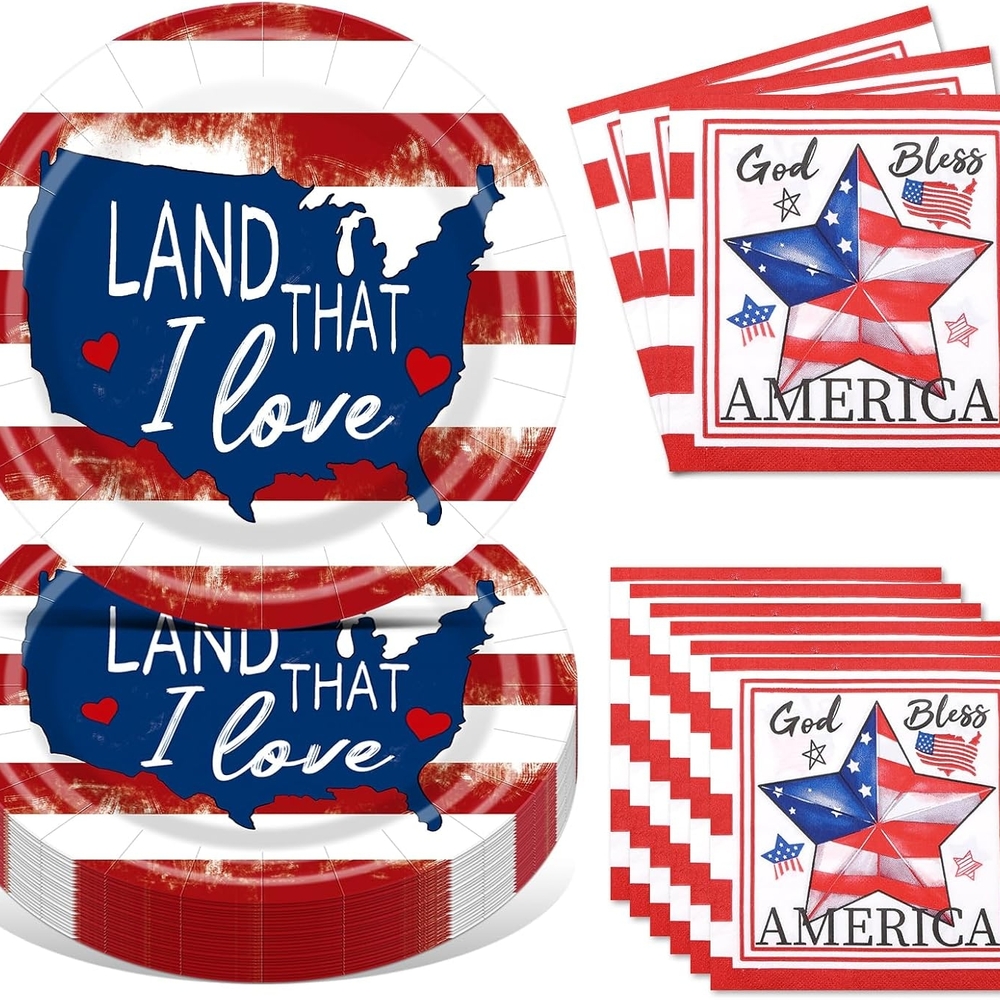 Patriotic Party Plates and Napkins Disposable Tableware Set